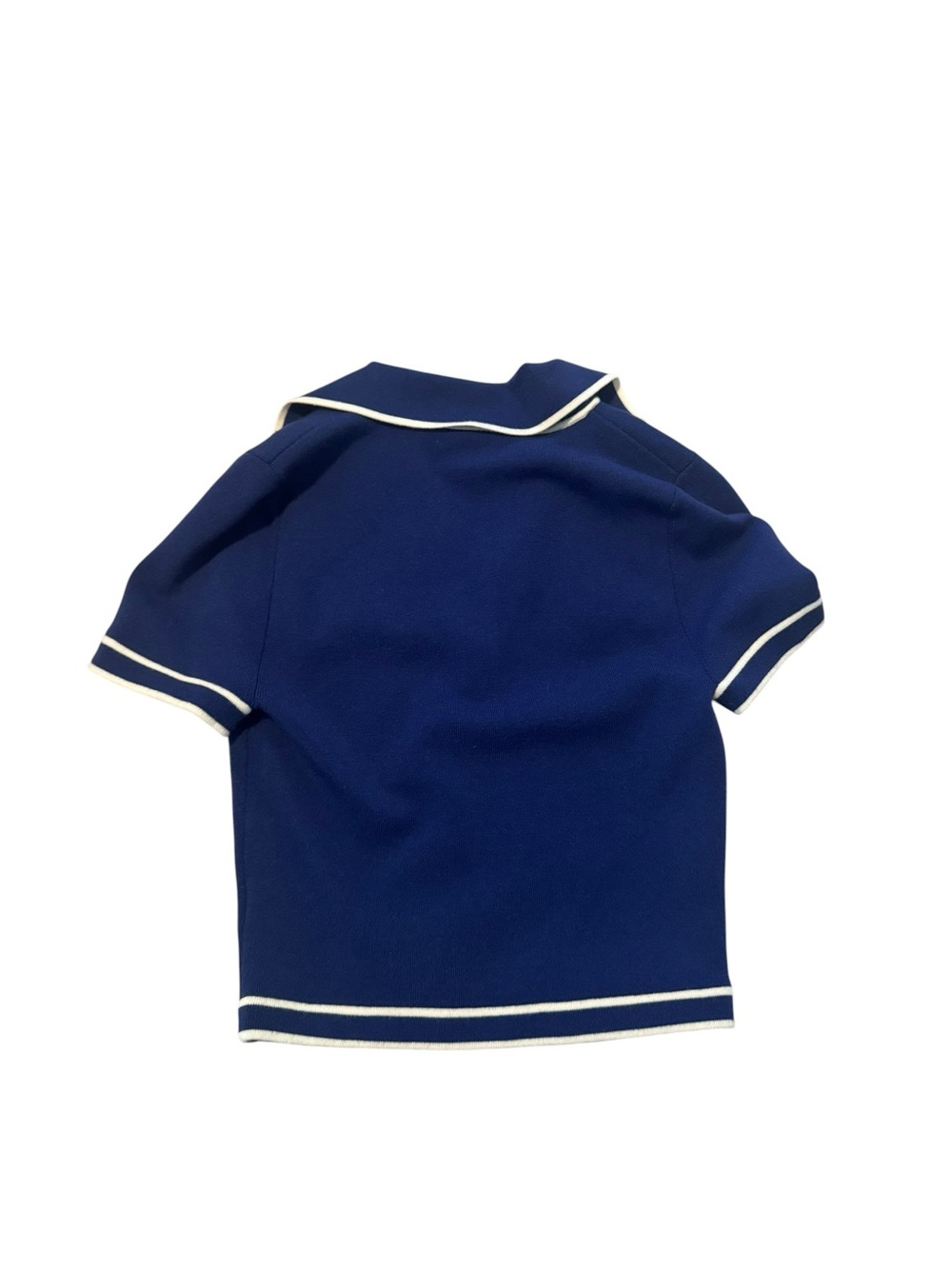 NWOT Alice + Olivia Blue Indigo & Ecru Marlena Wool Polo Top, Size S - Picture 4 of 6